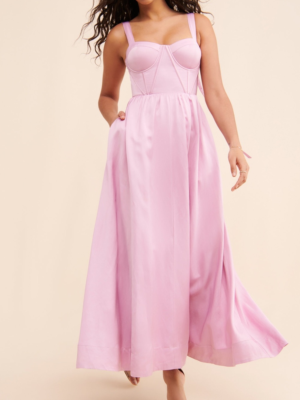 Anthropologie Aureta Showstopper Midi Dress Lilac Ruched Tiered Sleeveless S